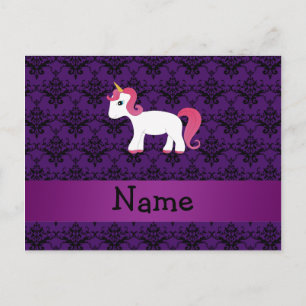 Persoonlijke naam unicorn paarse damask briefkaart