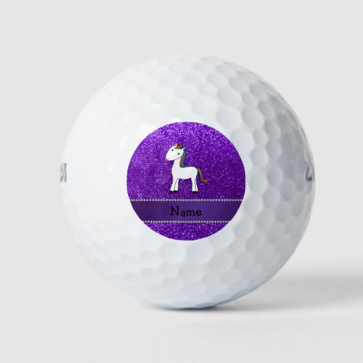 Persoonlijke naam unicorn paarse glitter golfballen (Voorkant)