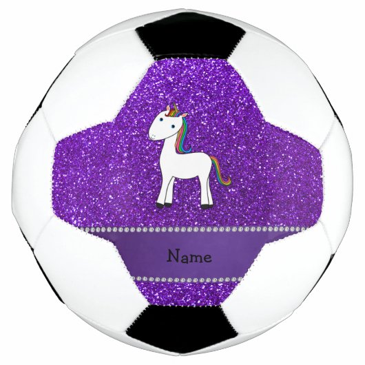 Persoonlijke naam unicorn paarse glitter voetbal (Voorkant)
