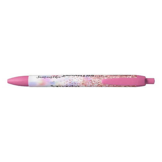 Persoonlijke naam Unicorn Pink Glitter Sparkle   Zwarte Inkt Pen (Achterkant)