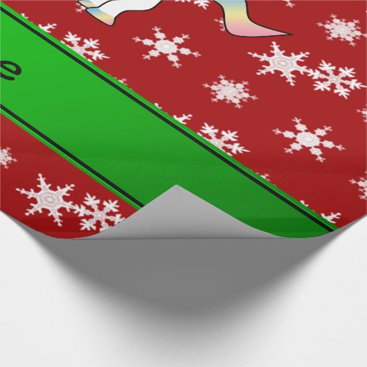 Persoonlijke naam unicorn red snowflakes cadeaupapier (Hoek)