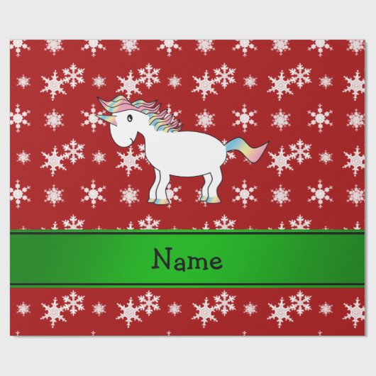 Persoonlijke naam unicorn red snowflakes cadeaupapier (Vlak)