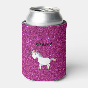 Persoonlijke naam unicorn roze glitter blikjeskoeler