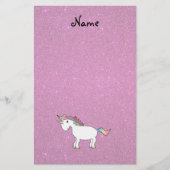 Persoonlijke naam unicorn roze glitter briefpapier (Voorkant)