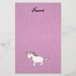 Persoonlijke naam unicorn roze glitter briefpapier