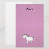 Persoonlijke naam unicorn roze glitter briefpapier (Voorkant / Achterkant)