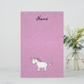 Persoonlijke naam unicorn roze glitter briefpapier (Staand voorkant)