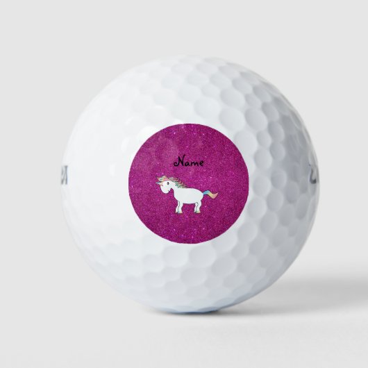 Persoonlijke naam unicorn roze glitter golfballen (Voorkant)