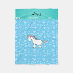 Persoonlijke naam unicorn sky blue harts fleece deken