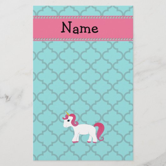 Persoonlijke naam unicorn turquoise maroccan briefpapier (Voorkant)