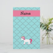 Persoonlijke naam unicorn turquoise maroccan briefpapier (Staand voorkant)