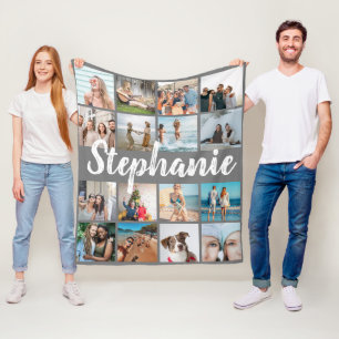 Persoonlijke naam & unieke fotocollage fleece deken