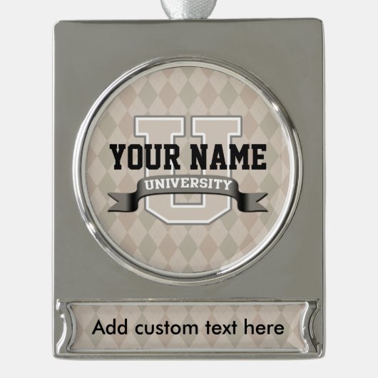 Persoonlijke naam Universiteit Cool Funny College Verzilverd Banner Ornament (Voorkant)