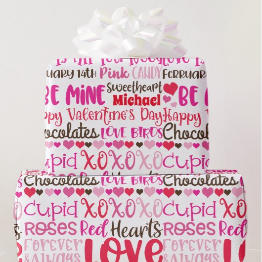 Persoonlijke naam Valentijnsdag roze rood harten Cadeaupapier