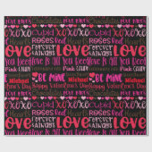 Persoonlijke naam Valentijnsdag roze rood harten Cadeaupapier (Vlak)