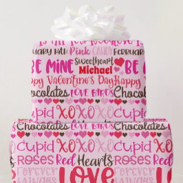 Persoonlijke naam Valentijnsdag roze rood harten W Cadeaupapier