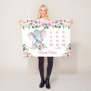 Persoonlijke naam van babymeisje Elephant Mileston Fleece Deken