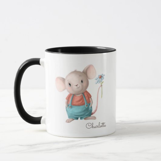 Persoonlijke naam van de Cute Mouse Holding Flower Mok (Links)