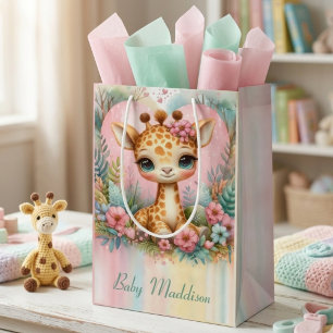 Persoonlijke naam van een schattige baby-giraf medium cadeauzakje
