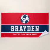 Persoonlijke naam van Red Navy Blue Soccer Player Strandlaken (Voorkant)