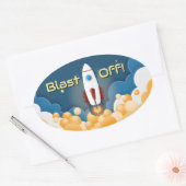 Persoonlijke naam van ruimteschip-raket ovale sticker (Envelop)