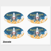 Persoonlijke naam van ruimteschip-raket ovale sticker (Vel)