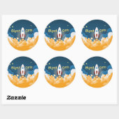 Persoonlijke naam van ruimteschip-raket ronde sticker (Vel)