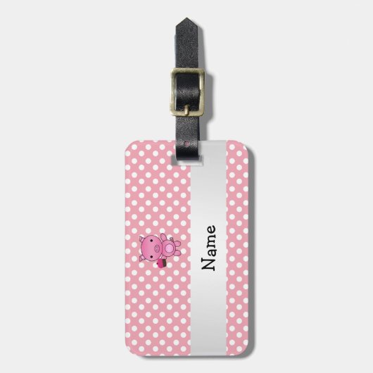 Persoonlijke naam varken met cupcake polka-punten bagagelabel (Voorkant verticaal)