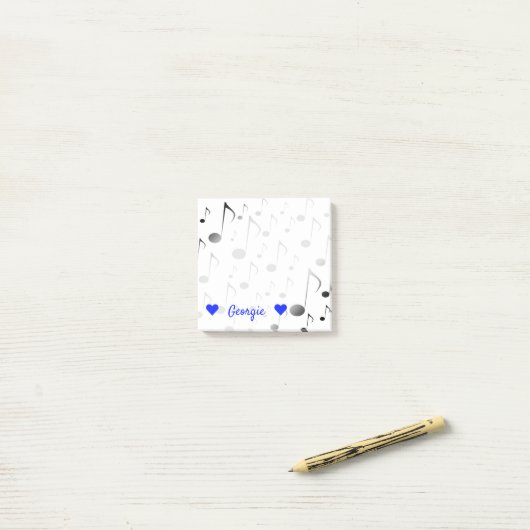 Persoonlijke naam + Veel muzikale notitiepatroon Post-it® Notes (Op bureau)