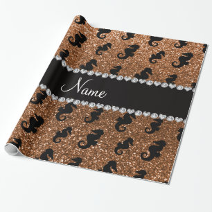 Persoonlijke naam verbrande goudglitterzepaarden cadeaupapier