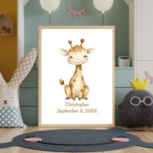 Persoonlijke naam verjaardag giraffe kinderkamer b poster