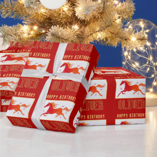 Persoonlijke naam verjaardag vuurpaard liefhebber cadeaupapier