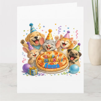 Persoonlijke naam verjaardagsfeest pizza party die kaart