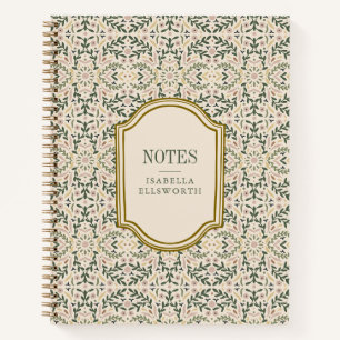 Persoonlijke naam vintage bloemrijk roze groen chi notitieboek