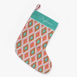 Persoonlijke naam vintage groene pastel geometrisc kleine kerstsok