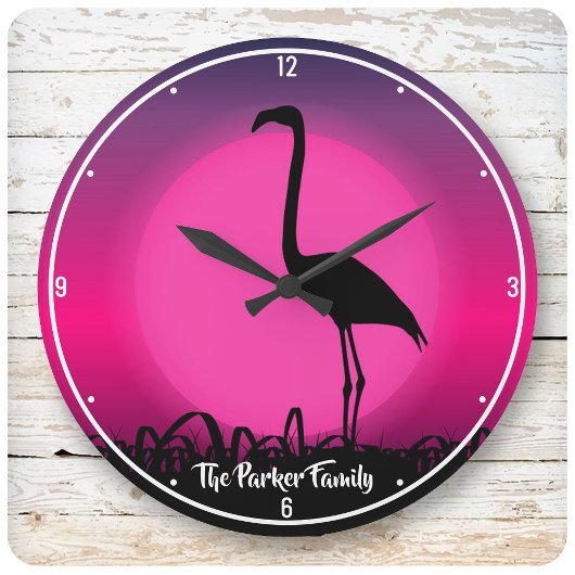 Persoonlijke NAAM Vivid Beach Sunset Pink Flamingo Grote Klok