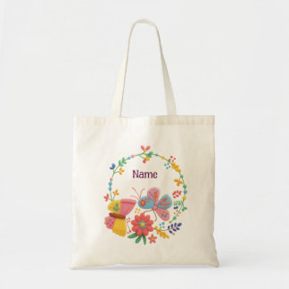 Persoonlijke naam vlinder bloem tas