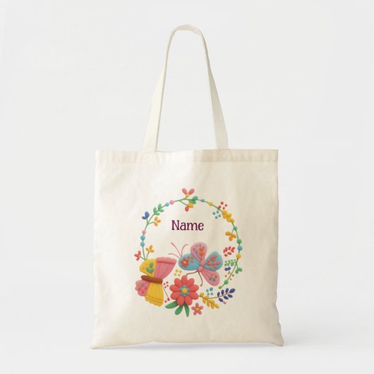 Persoonlijke naam vlinder bloem tas (Voorkant)