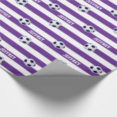 Persoonlijke naam, Voetbal, Paars Wit  Cadeaupapier (Hoek)