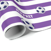 Persoonlijke naam, Voetbal, Paars Wit  Cadeaupapier (Rol Hoek)