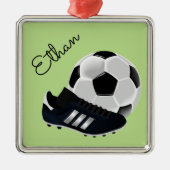 Persoonlijke naam voetbal Voetbal/Football thema Metalen Ornament (Voorkant)