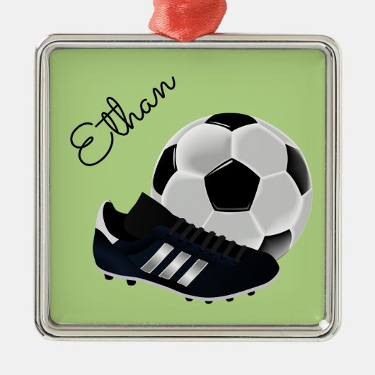 Persoonlijke naam voetbal Voetbal/Football thema Metalen Ornament (Voorkant)