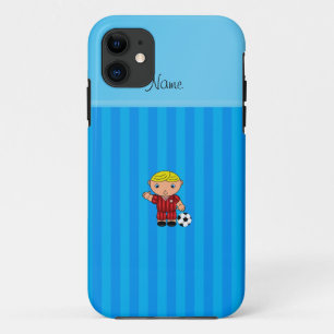 Persoonlijke naam voetbalspeler sky blue strepen Case-Mate iPhone case