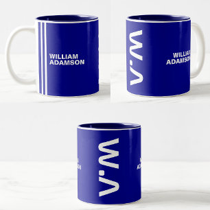 Persoonlijke naam voor hem Modern blauw wit Tweekleurige Koffiemok