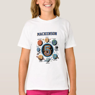 Persoonlijke naam voor in de ruimte 5e verjaardags t-shirt