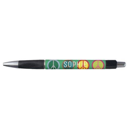 Persoonlijke naam Vredessymbool kleurige hippy Pen (Voorkant)