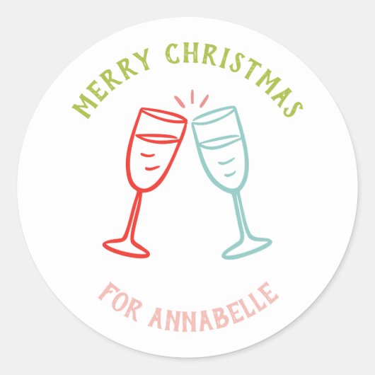 Persoonlijke naam vrolijk kerst drank ronde sticker (Voorkant)
