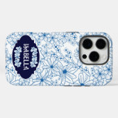 Persoonlijke Naam Vrouwelijk Blauw Bloemmotief Case-Mate iPhone Case (Achterkant (horizontaal))