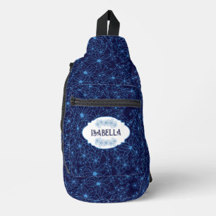 Persoonlijke naam vrouwelijk blauw bloempatroon sling bag