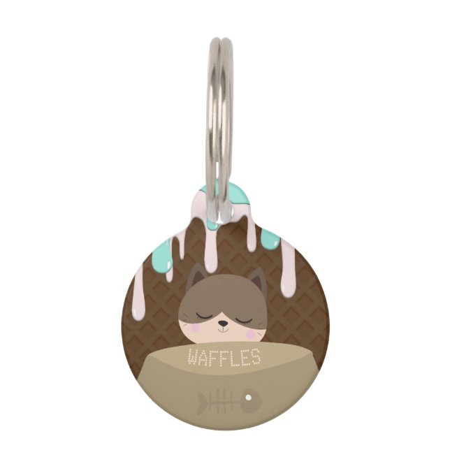 Persoonlijke naam Waffle Cone Cat Huisdierpenning (Voorkant)